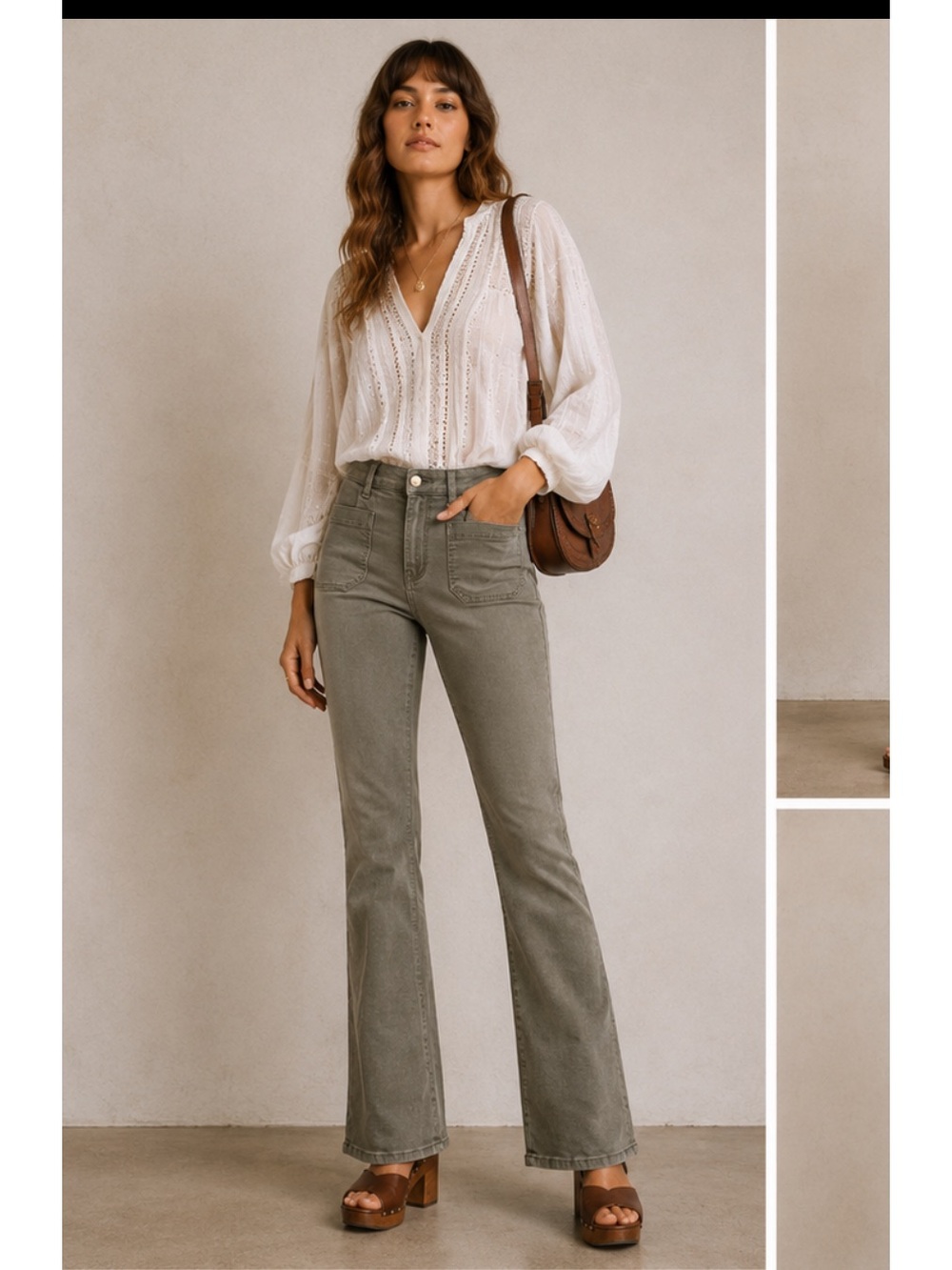 Anthropologie Pilcro High-Rise Flare Jeans – Olive Green